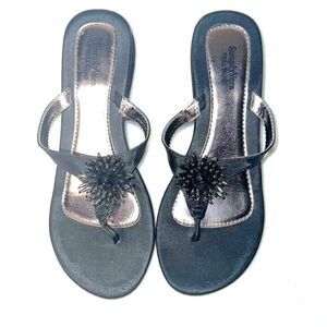 Simply Vera Vera Wang Women's Beaded Thong Wedge Sandals Black Size 7-8